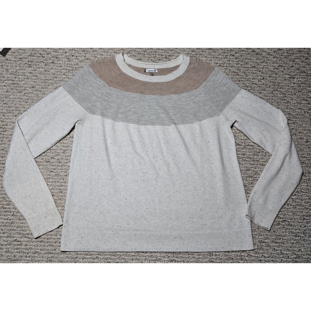 Smartwool Women's Edgewood Colorblock Crew Sweater Women's Medium Cream Gray